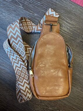 Classic Tan Leather Crossbody Sling Bag